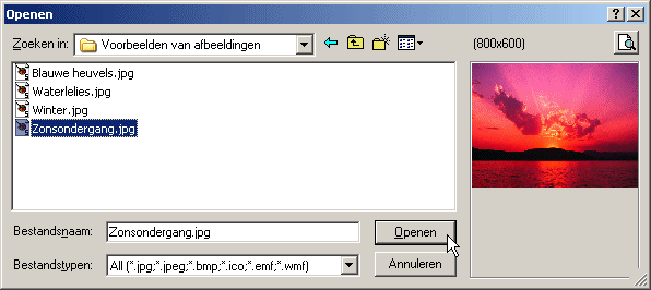 Afbeelding selectie dialoogvenster